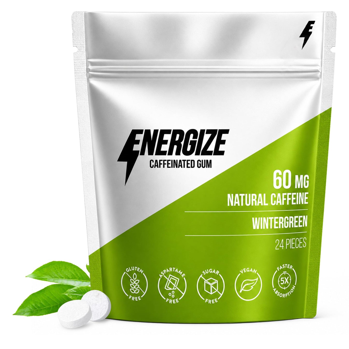 ENERGIZE Wintergreen Caffeine Gum Chewable, 24 Pieces