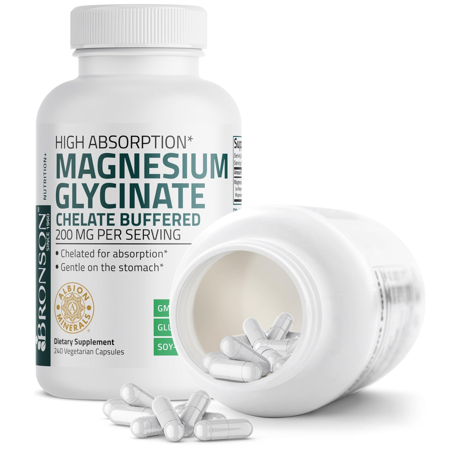 Bronson Magnesium Glycinate 200 mg per Serving Capsules, 240 Count