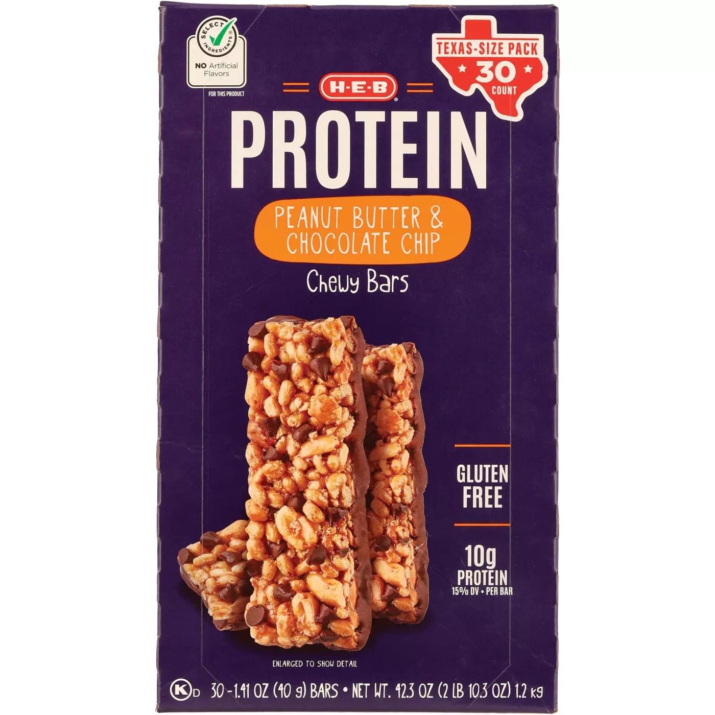 HEB Select Ingredients Protein Peanut Butter & Chocolate Chewy Bars, 30 Bars
