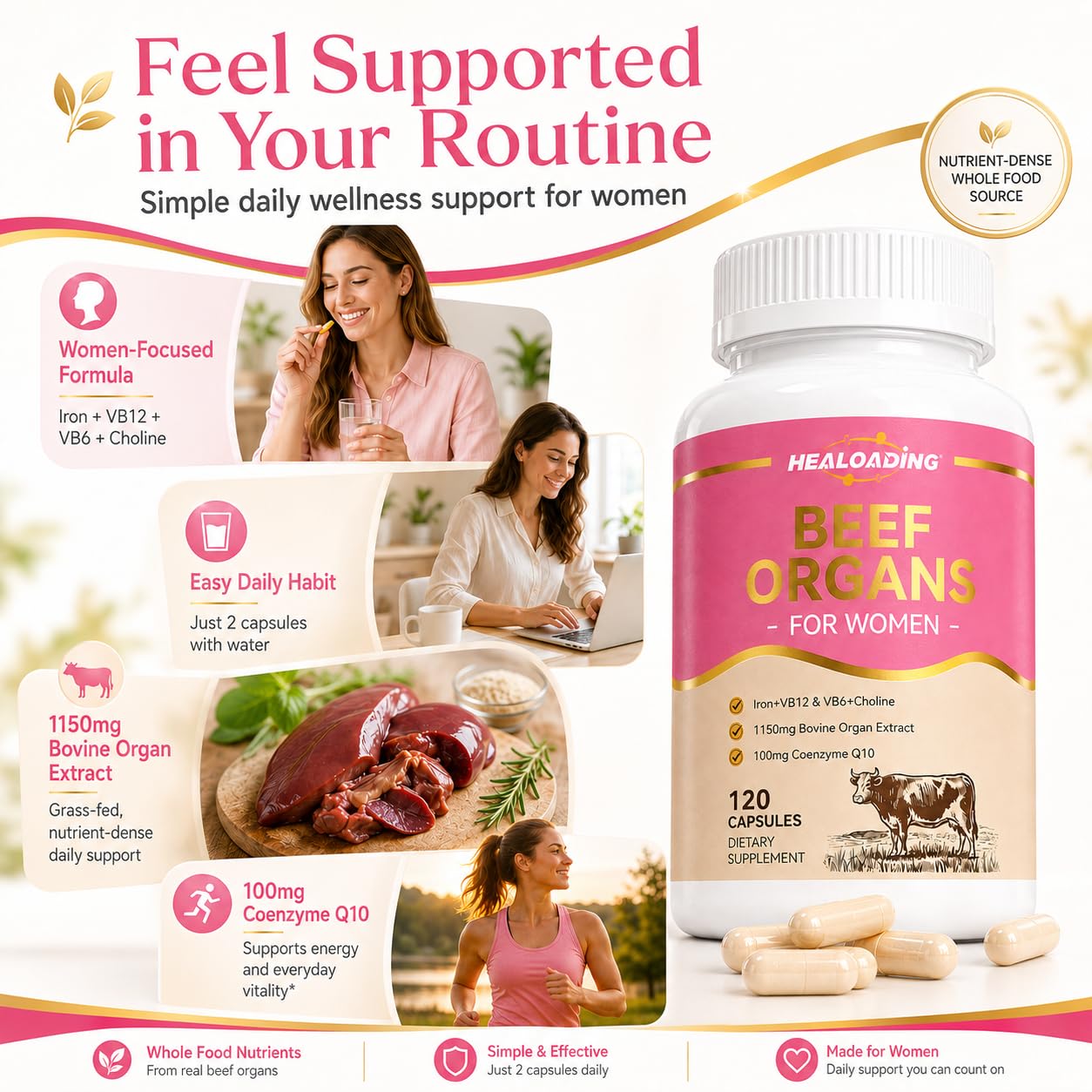 HEALOADING Beef Organ Supplement Capsules 120 Count