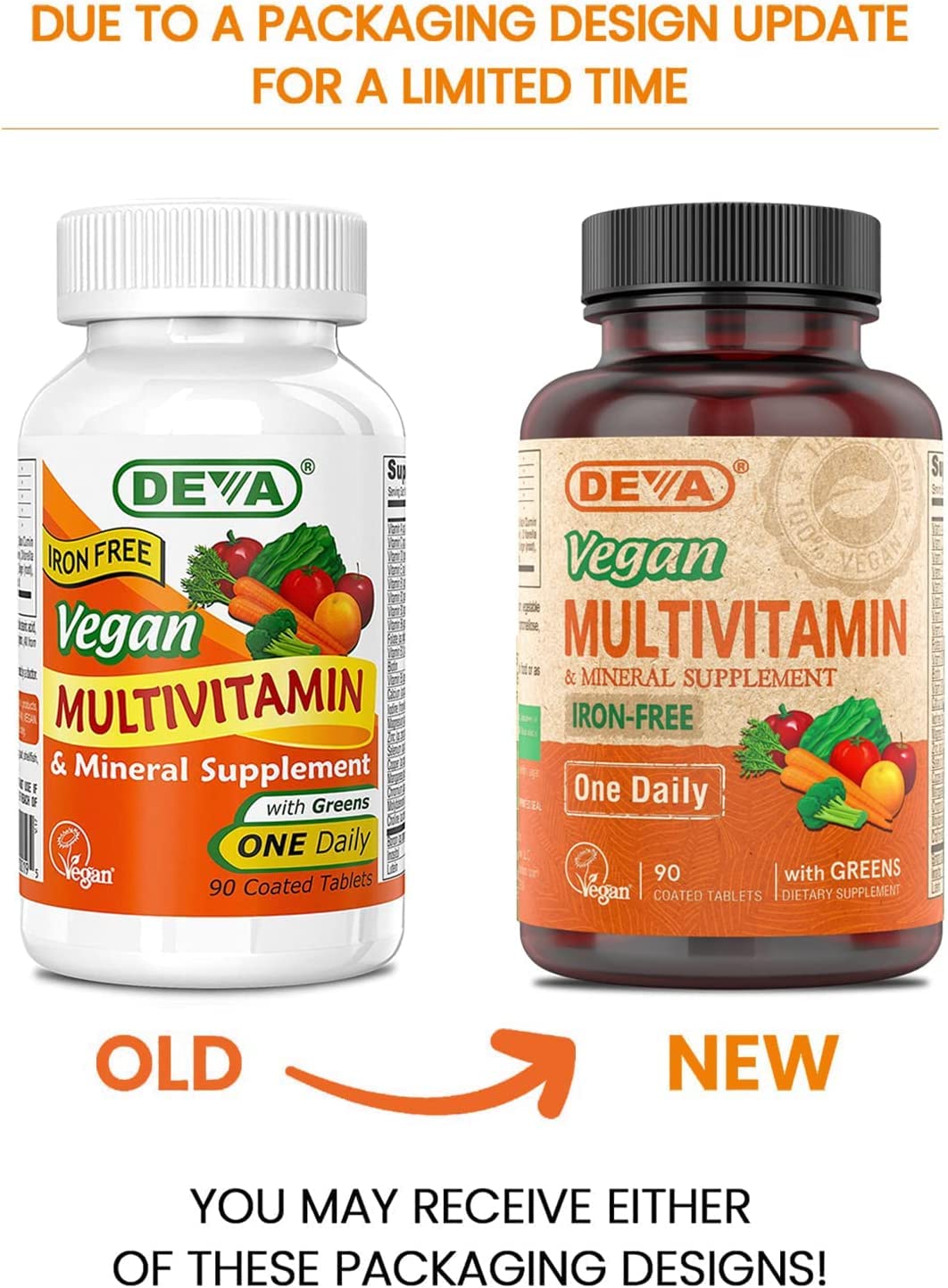 DEVA Vegan Multivitamin and Mineral Supplement with Iron Free, 90 Tablets