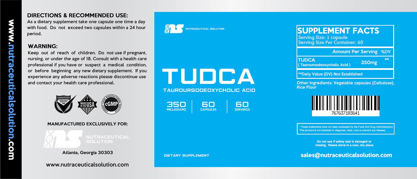 Nutraceutical Solution TUDCA Tauroursodeoxycholic Acid 350mg Capsule, 60 Capsules