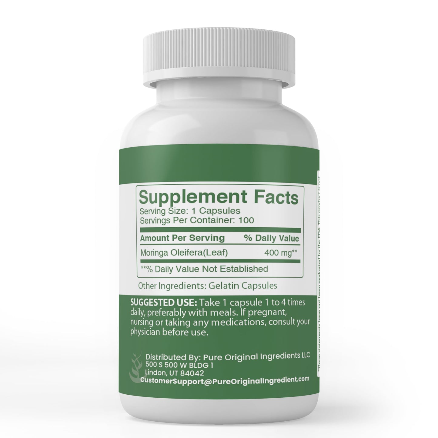 PURE ORIGINAL INGREDIENTS Moringa Oleifera 100 Capsules