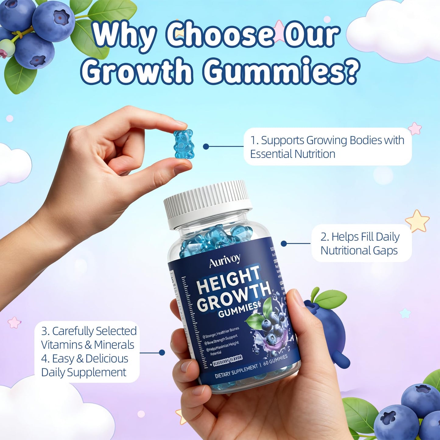 Aurivoy Growth Support Gummies, 60 Count