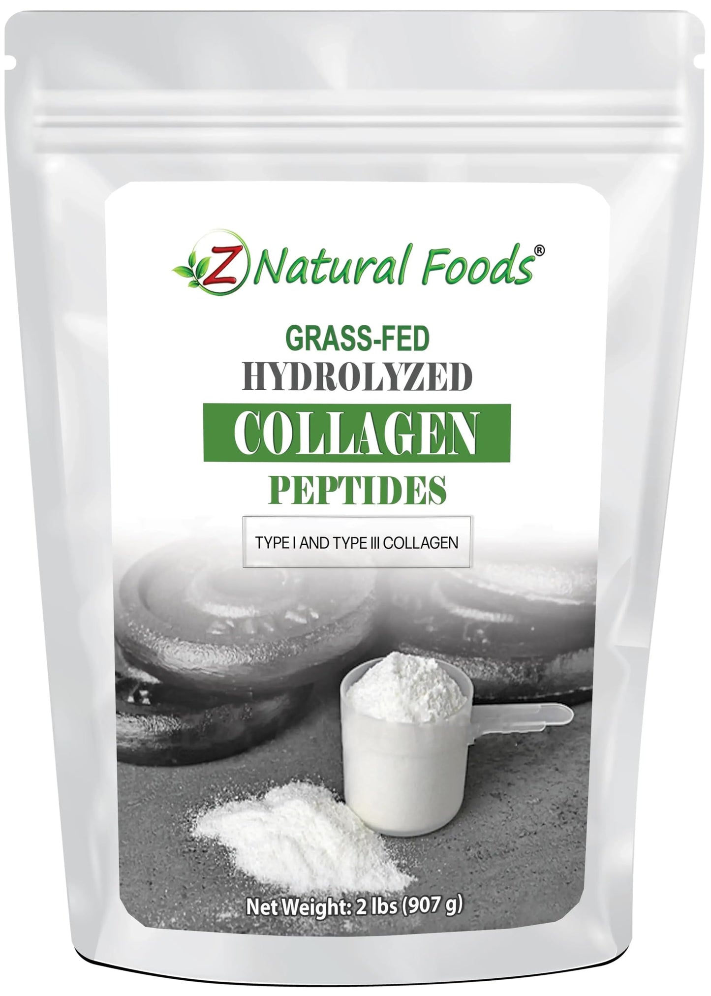 Z Natural Foods Collagen Peptides Powder - Grass-Fed Hydrolyzed Collagen Type I & III, Unflavored - for Skin, Hair, Nails & Joints - Keto & Paleo Friendly, 32 oz