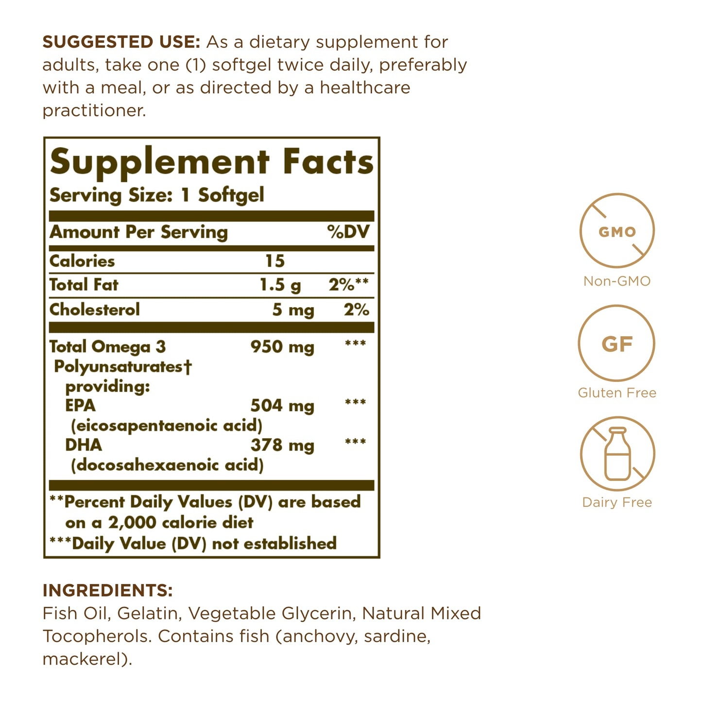 Solgar Triple Strength Omega-3 950 mg Softgels, 300 Total Servings