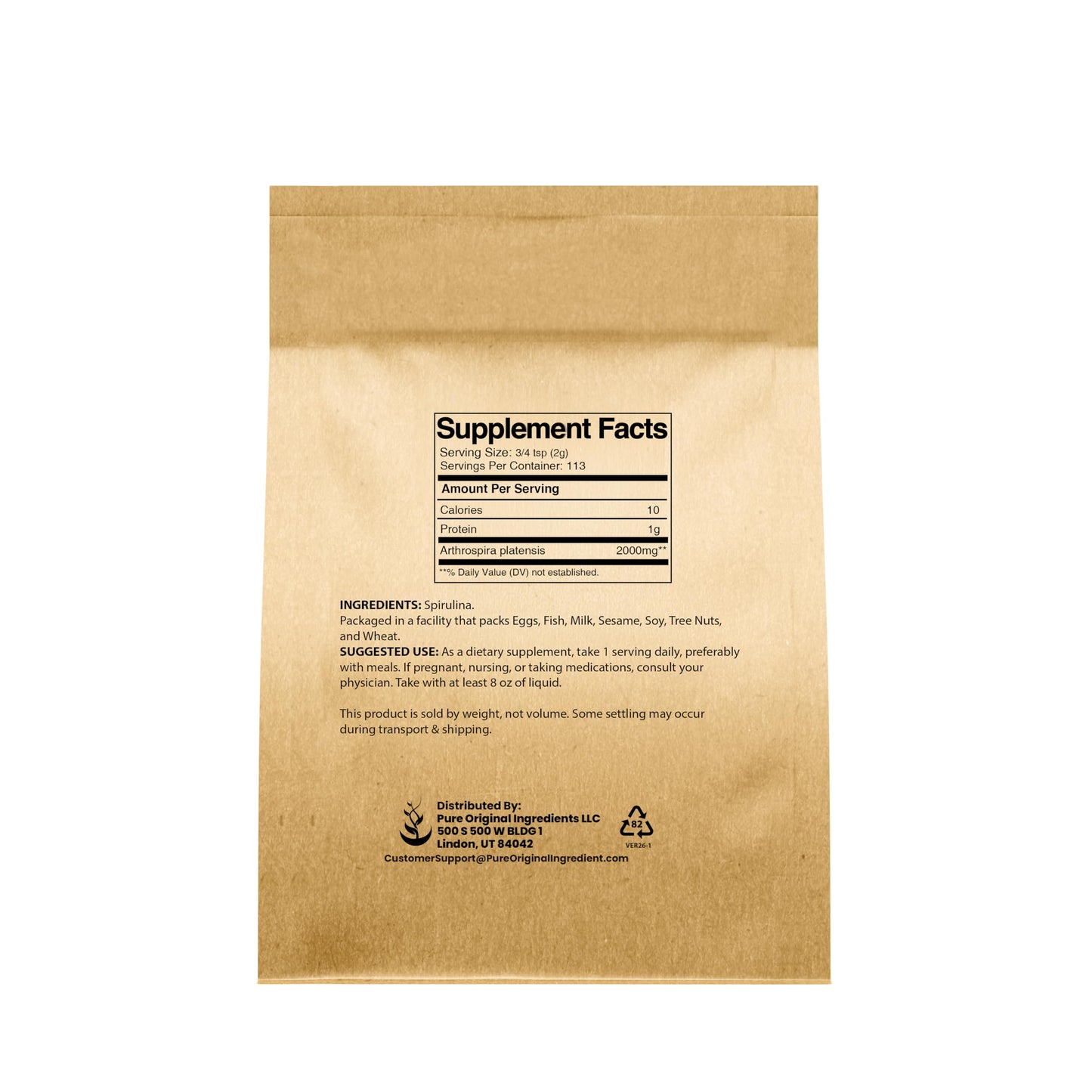 PURE ORIGINAL INGREDIENTS Spirulina Powder 8 Ounce