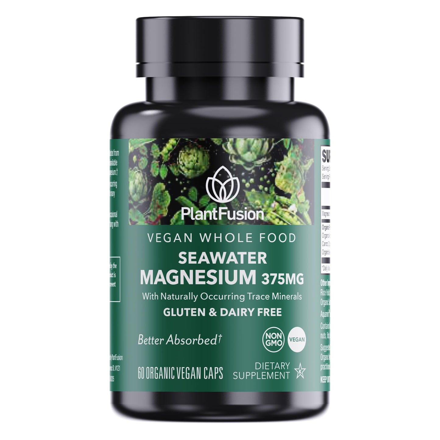 PlantFusion Vegan Magnesium Complex 375mg from Sea Water Capsules, 60 Count
