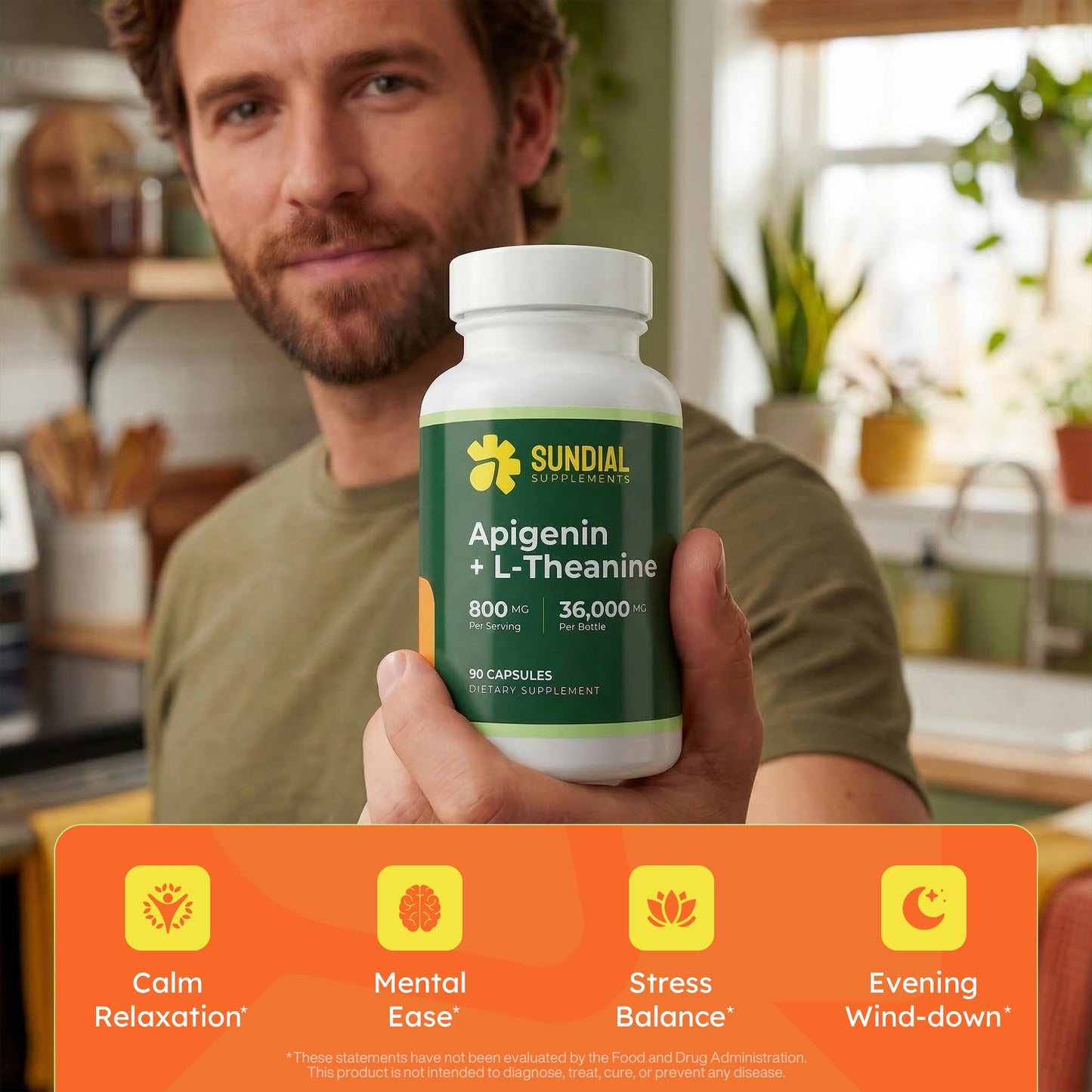 Sundial Supplements Apigenin 200 mg + L-Theanine 600 mg Capsule, 1 Count