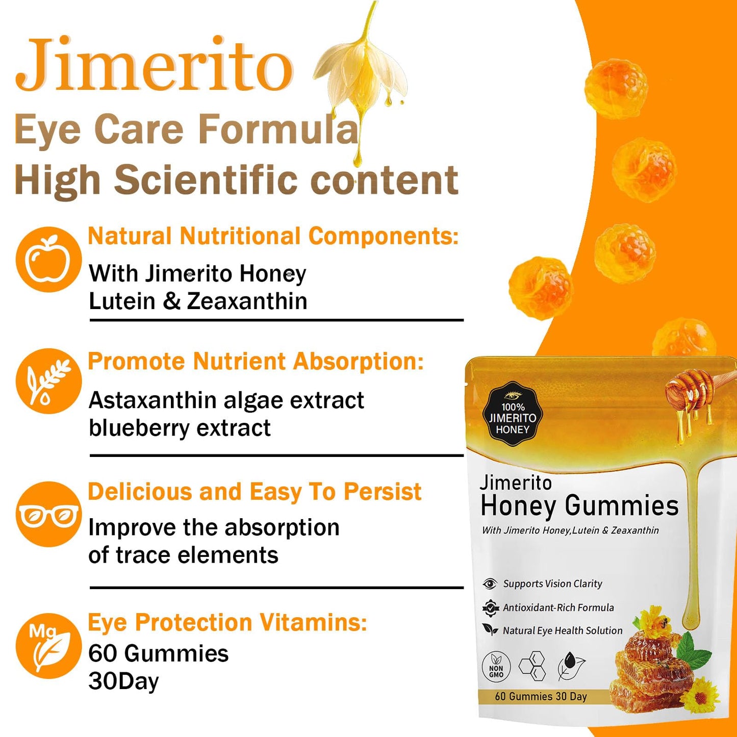SOULRAZY Jimerito Honey Lutein Gummies Lutein & Zeaxanthin Supplements, 20mg Chewable 1 Count