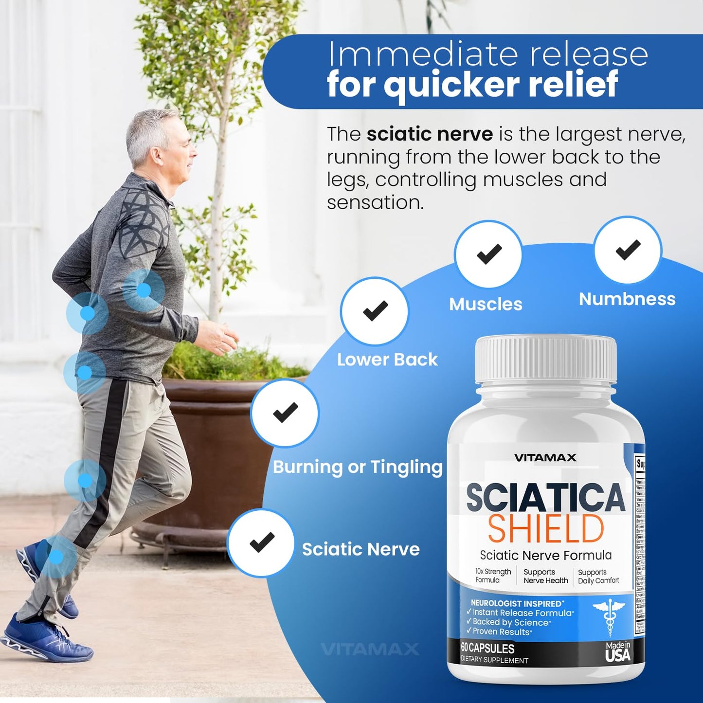 Vitamax Sciatic Nerve Health Support Supplement Capsule, 60 Count