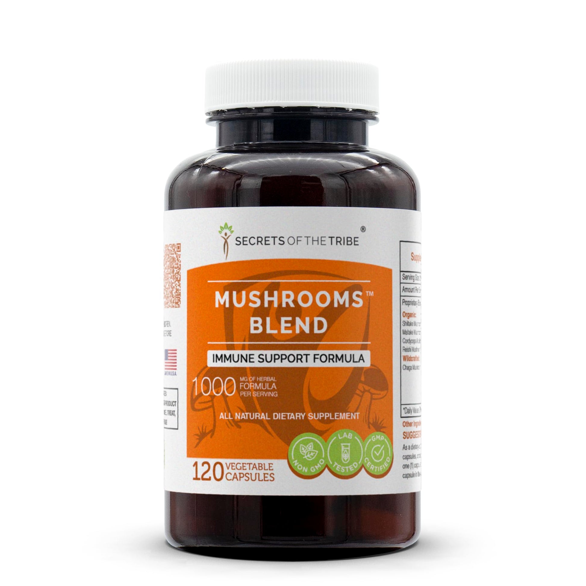 Secrets of the Tribe Mushrooms Blend Immune Support Formula Herbal Supplement Blend Capsules 120 Count
