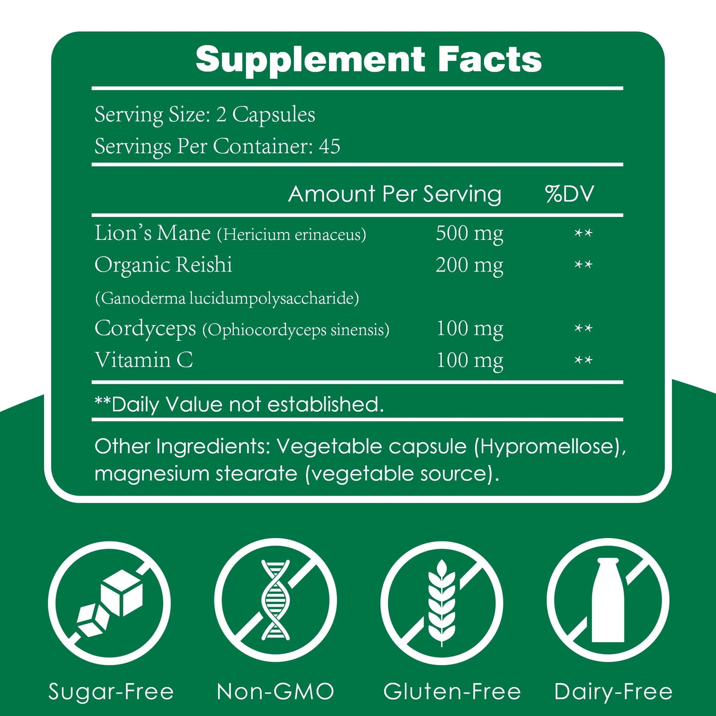 Generic LIOEUBIO Mushroom Complex with Lion’s Mane, Reishi, Cordyceps & Vitamin C, Non-GMO, 90 Capsules