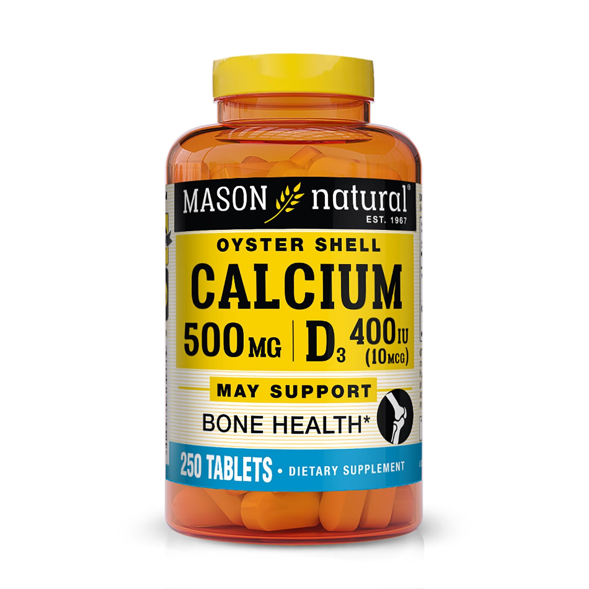 Mason Natural Calcium 500 mg (Oyster Shell) with Vitamin D3 Tablet, 250 Tablets