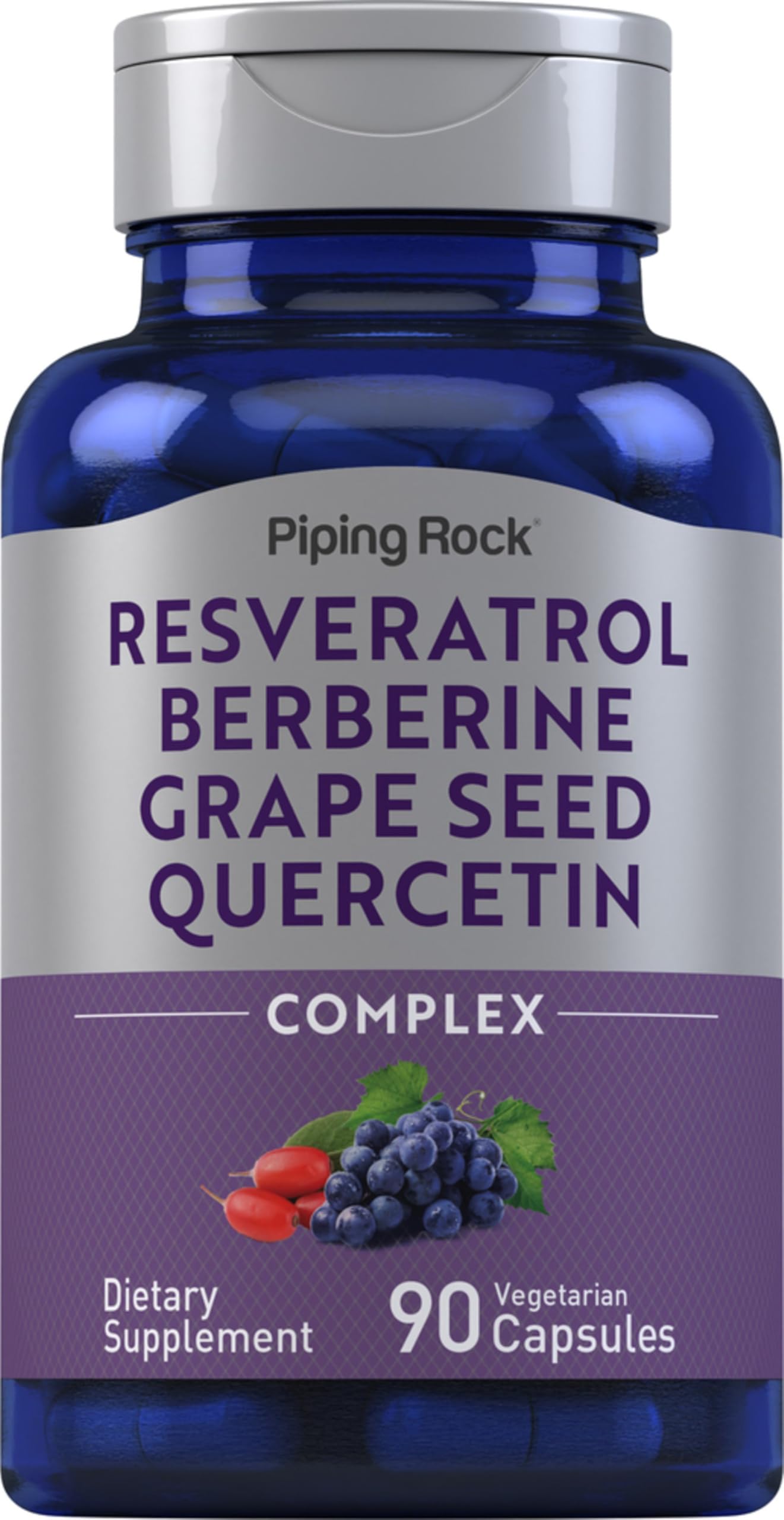 Piping Rock Resveratrol Berberine Grape Seed & Quercetin Complex Capsules 90 Count