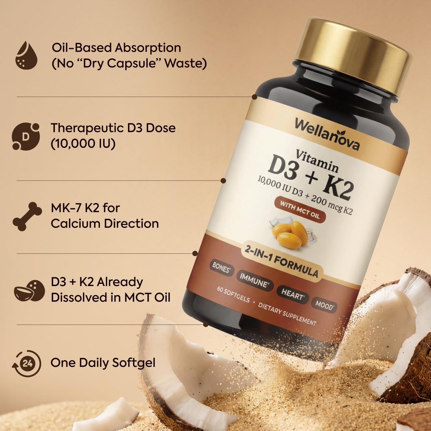 Wellanova Vitamin D3 K2 10,000 IU Softgel 60
