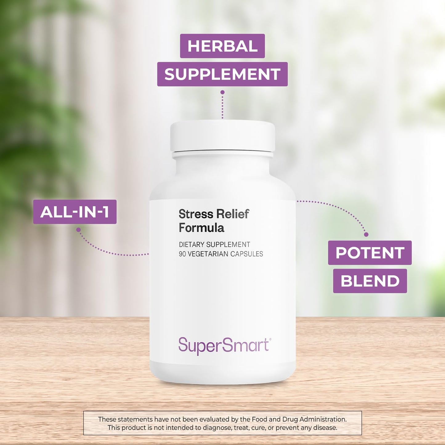 Supersmart Stress Relief Formula (All-in-1) - 100% Natural Supplement with Passion Flower and Polygala Tenuifolia, Non-GMO & Gluten Free, 90 Vegetarian Capsules