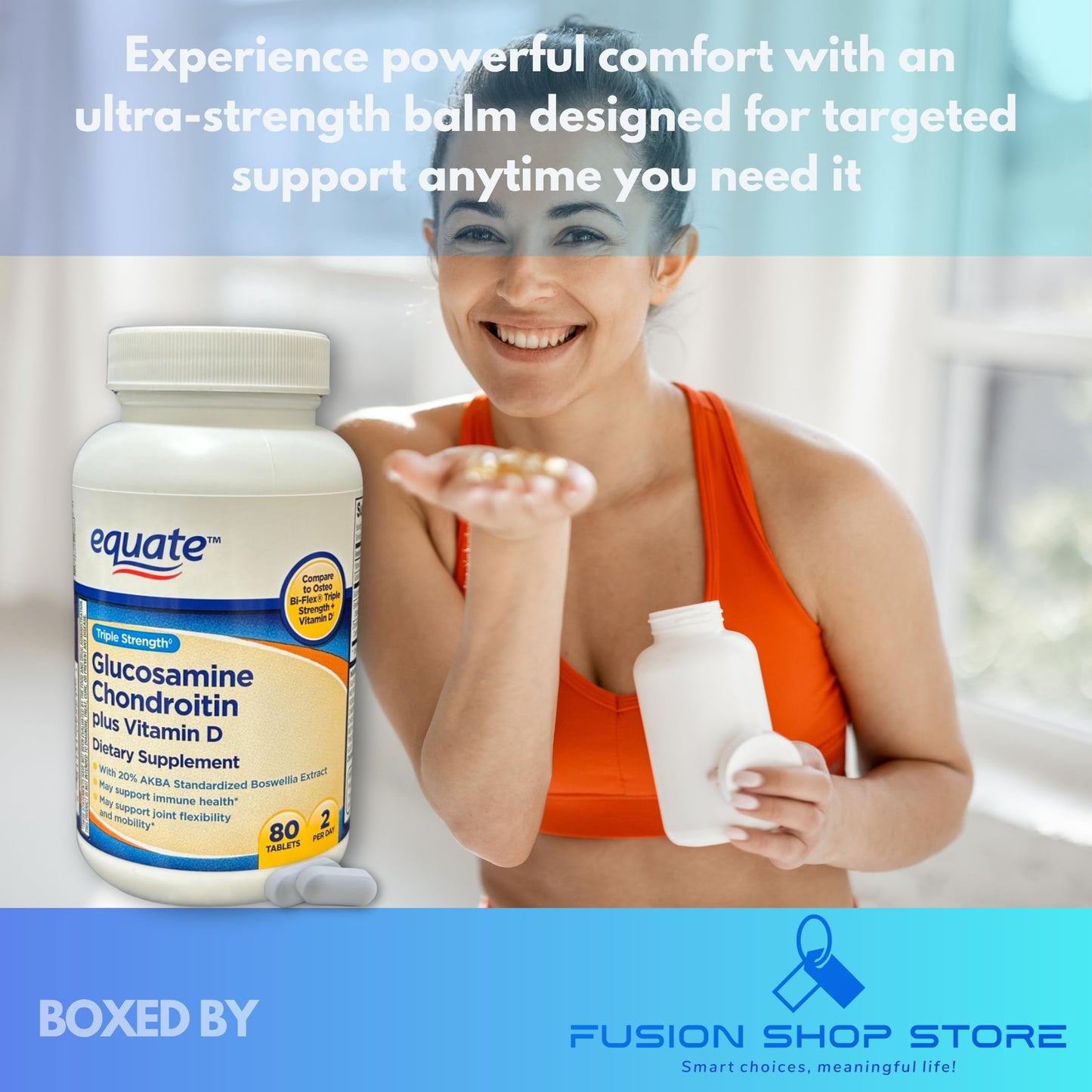 Fusion Shop Store Glucosamine Chondroitin Plus Vitamin D Triple Strength Tablets, 80 Count