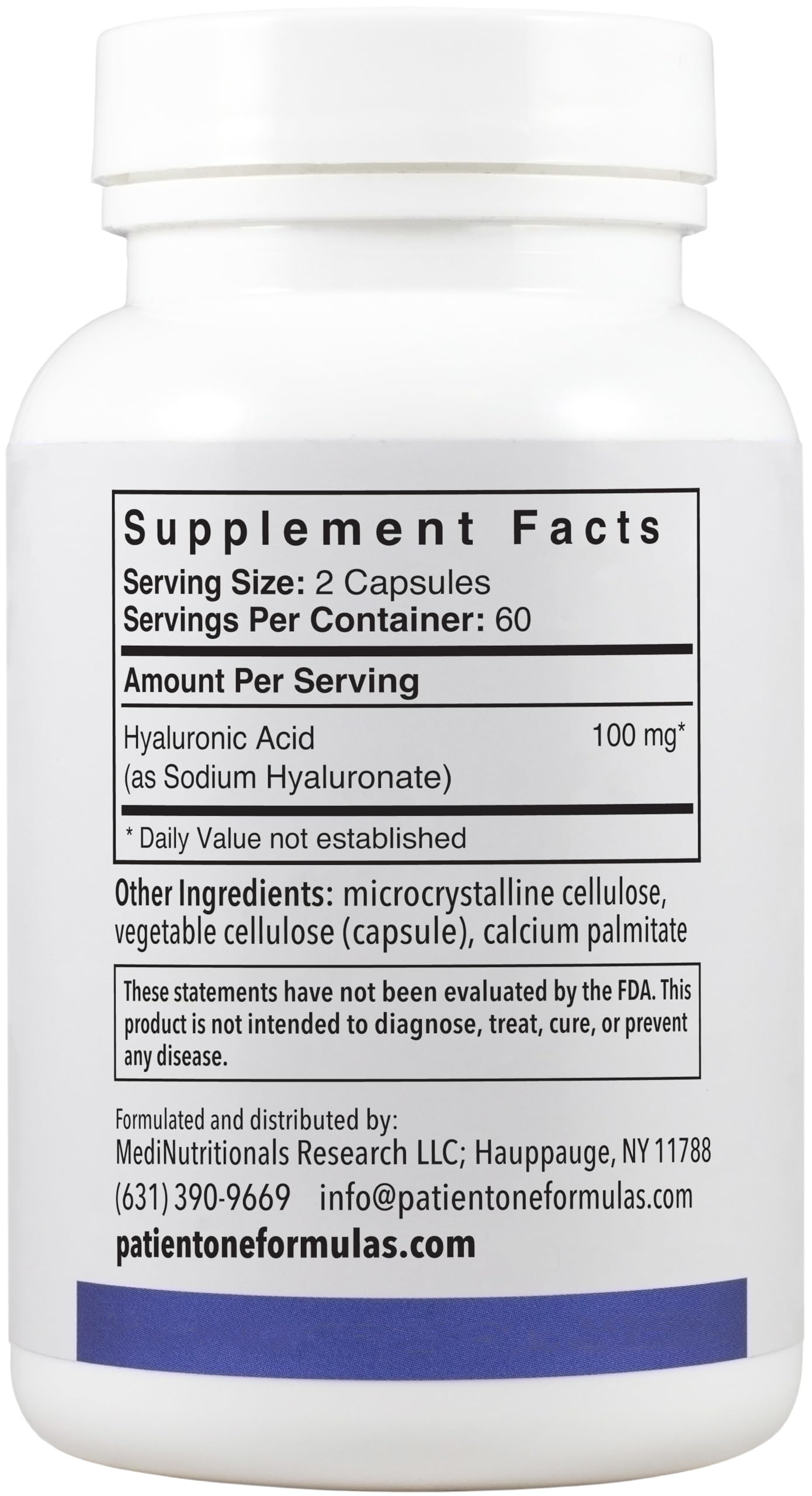 Patient One Hyaluronic Acid 100mg Supplement for Skin Health 120 Capsules