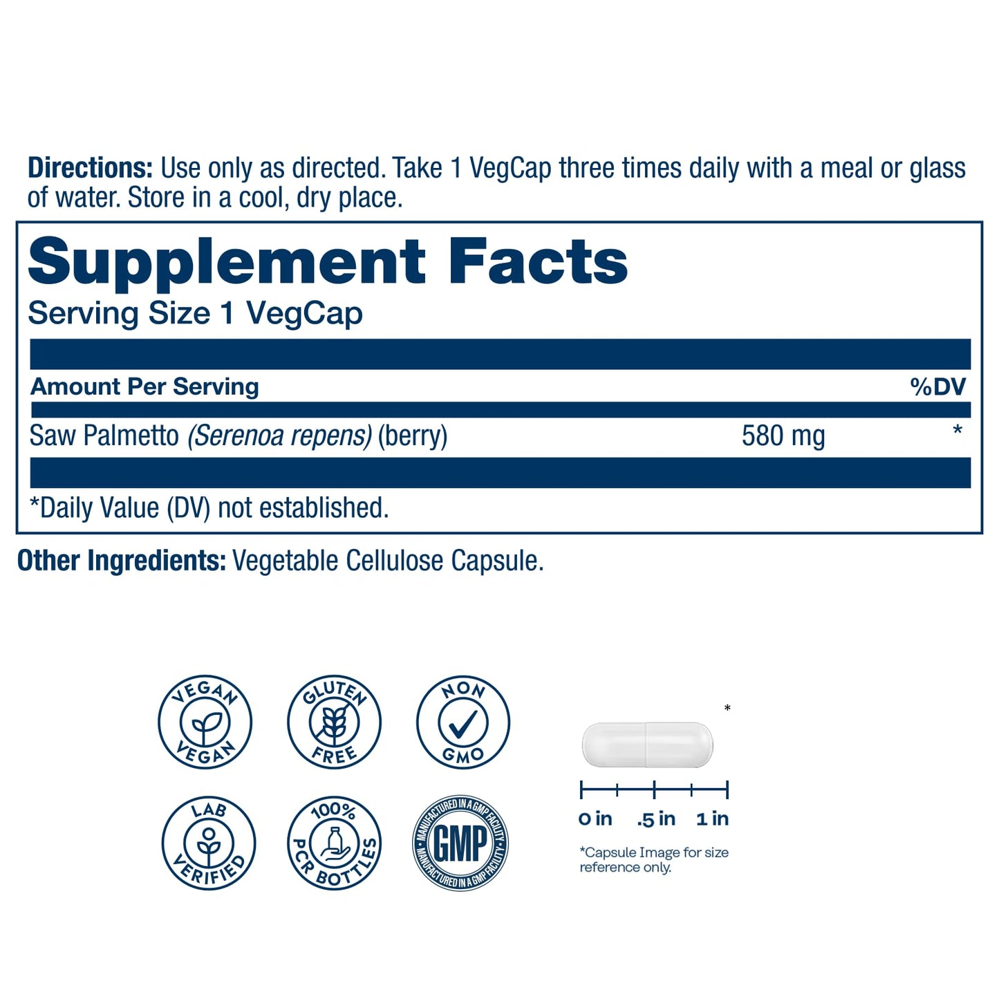 Solaray Saw Palmetto Berries 580 mg Capsule, 180 VegCaps