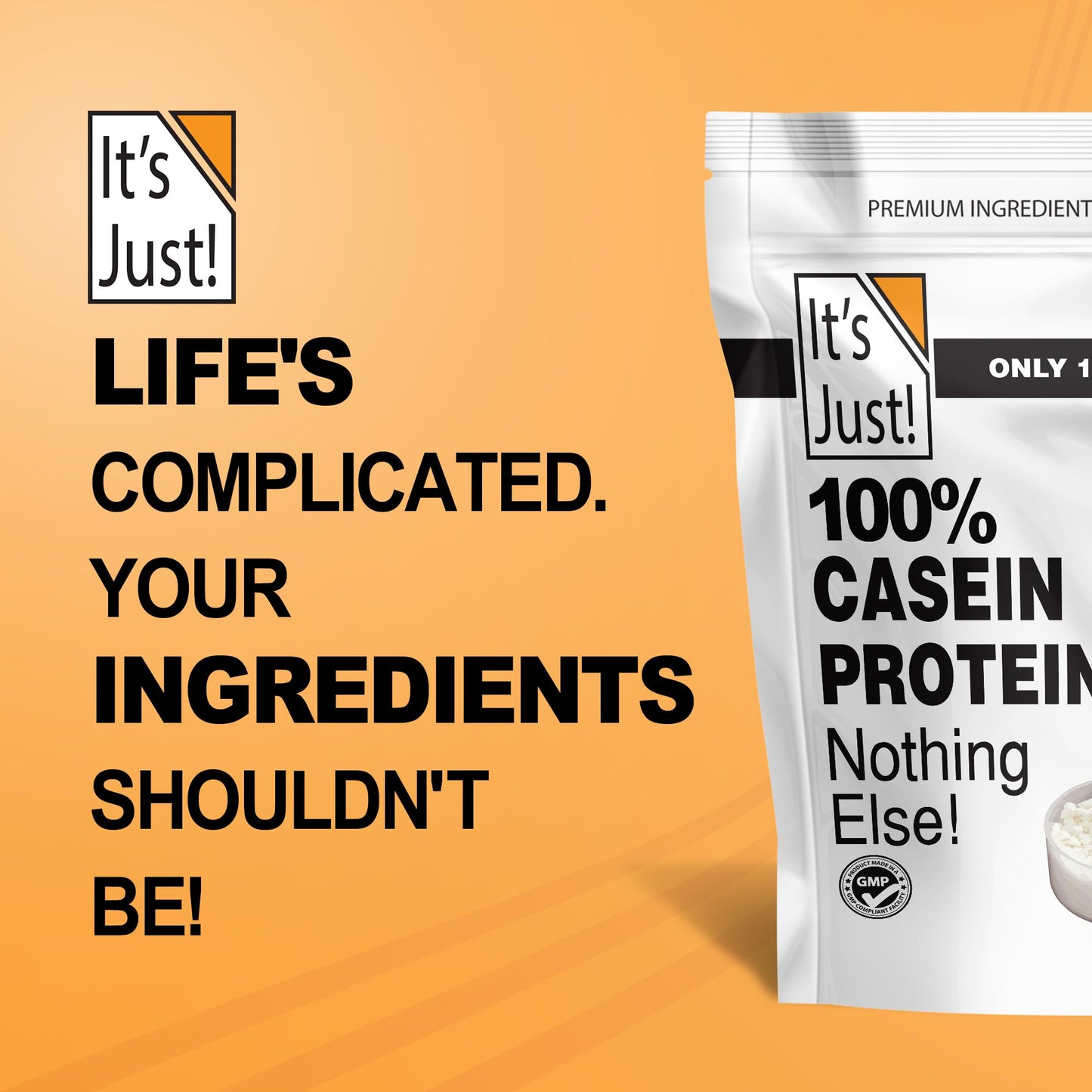 It's Just! 100% Casein Protein Powder, Unflavored, 16 oz