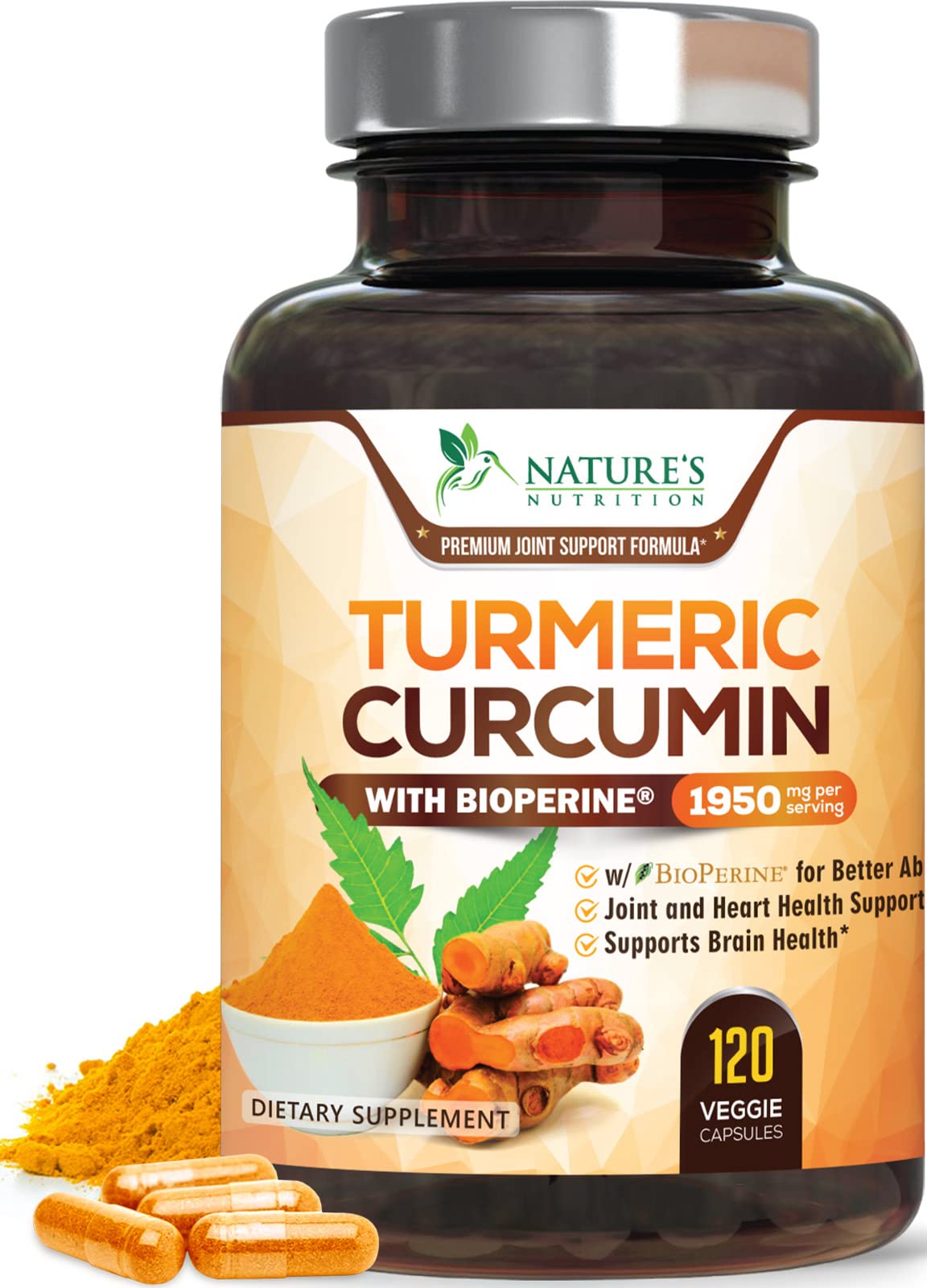 Nature's Nutrition Turmeric Curcumin Supplement Capsule, 120 Capsules