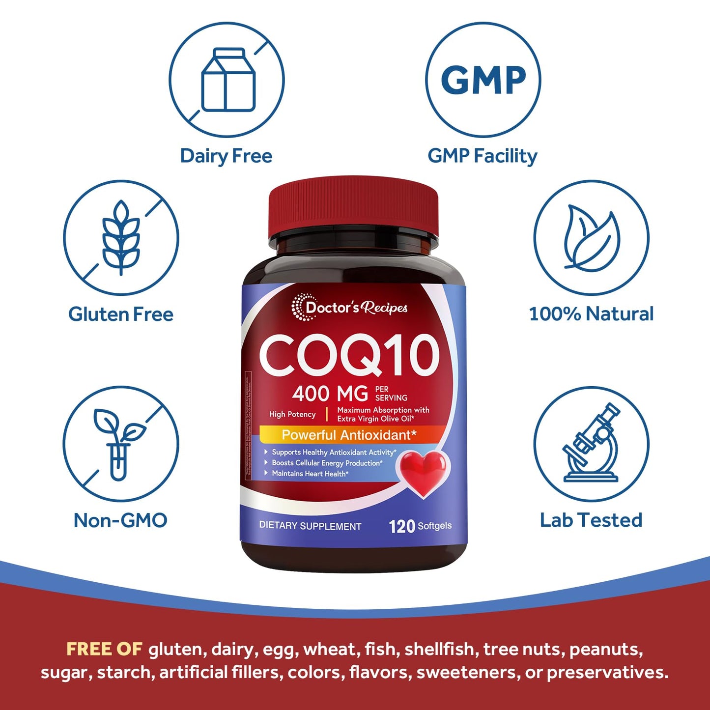 Doctor's Recipes CoQ10 400 mg High Potency Ubiquinone Softgels, 120 Count