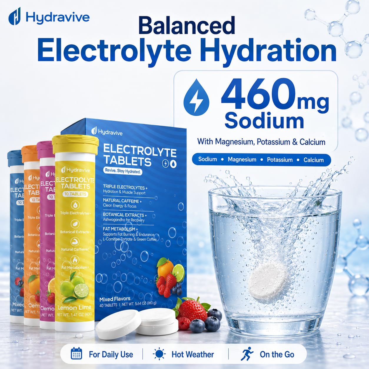 Hydravive Electrolyte Tablets for Hydration Effervescent Tablets 40 Count