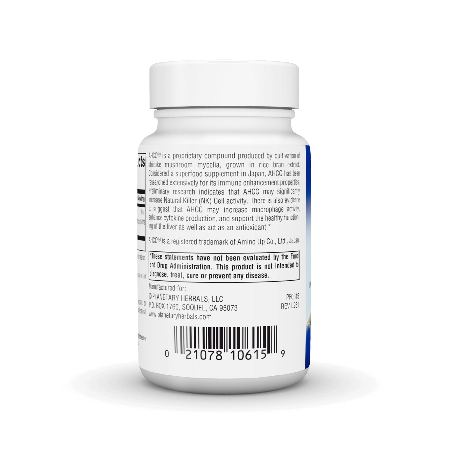 Planetary Herbals AHCC 500 mg Capsules, 30 Count