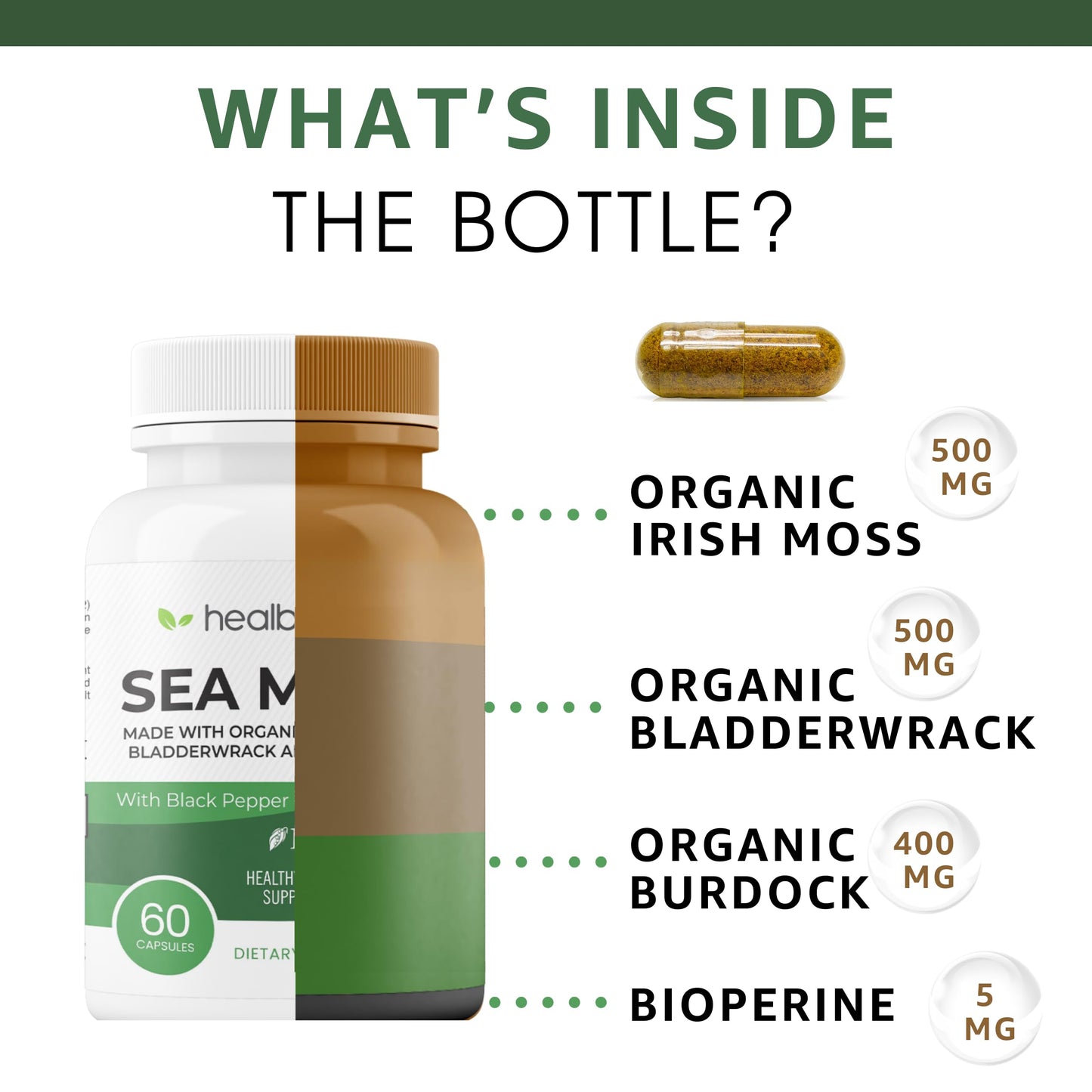 healblend Irish Moss, Bladderwrack, Burdock, & BioPerine Detox Support Capsules 60 Count
