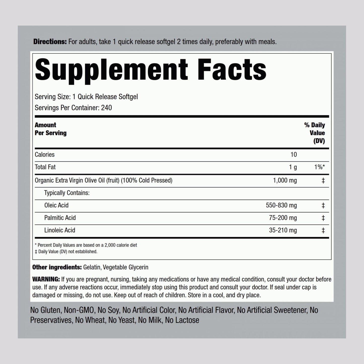 Piping Rock Olive Oil Softgel Capsules, 240 Count