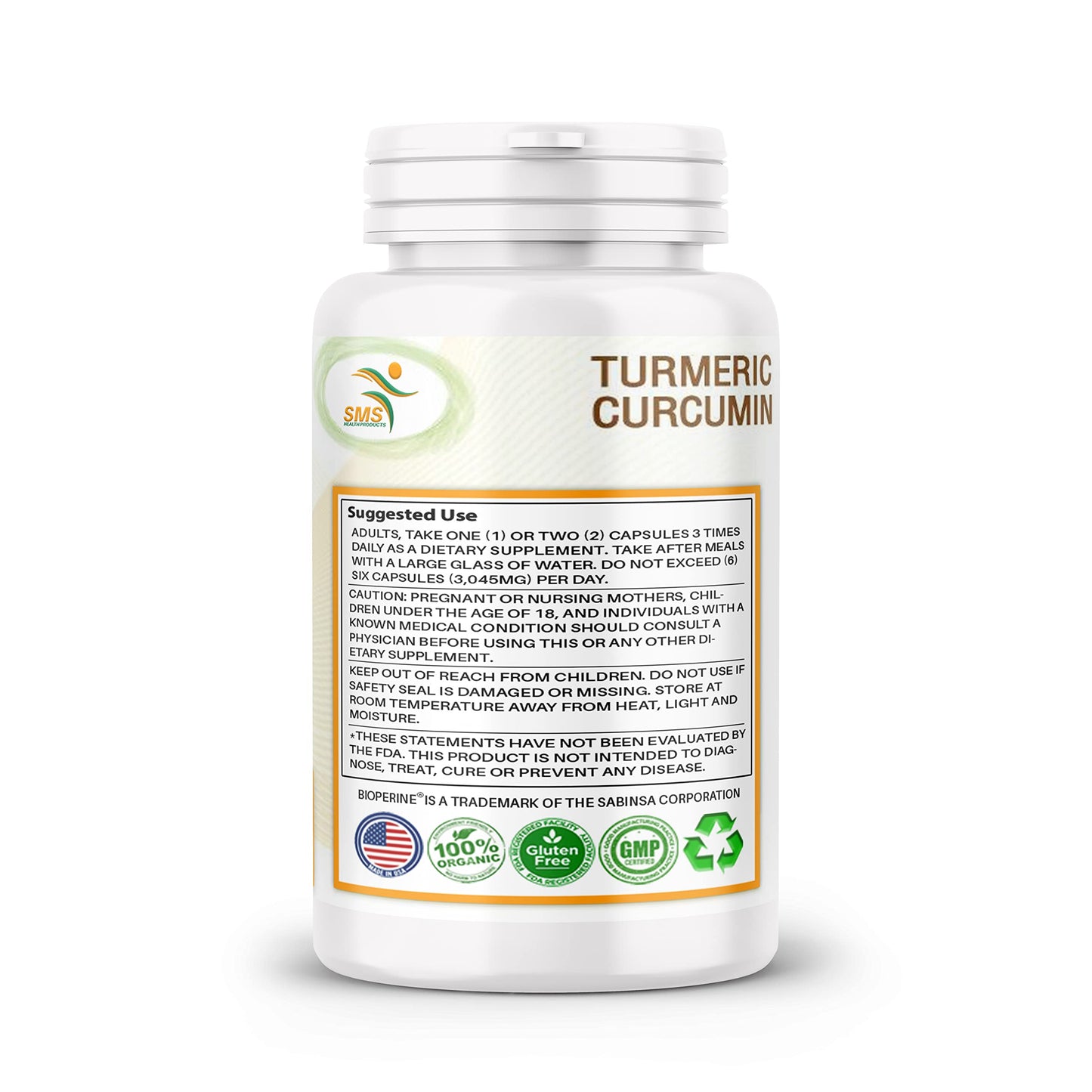 SMSHEALTHPRODUCTS.com Turmeric Curcumin 1000mg Capsules, 180 Count