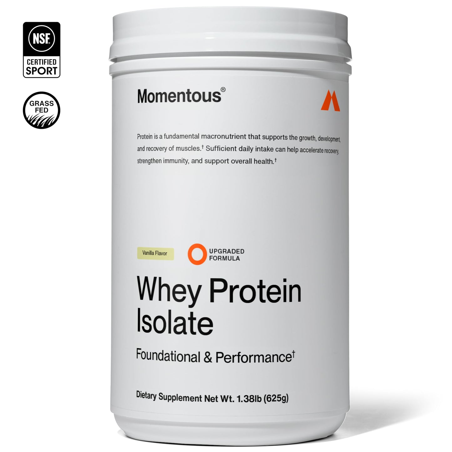 Momentous Essential Grass-Fed Whey Protein Powder Vanilla, 25 Servings