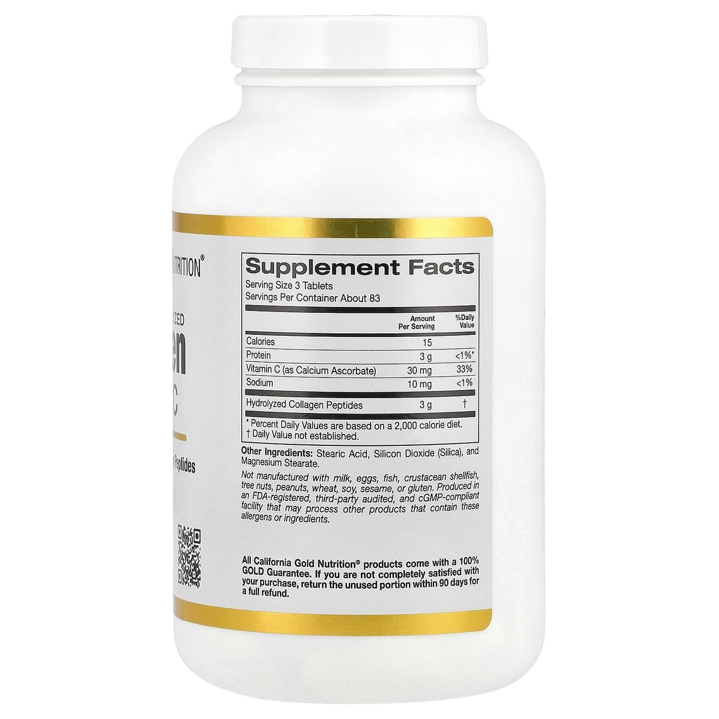 California Gold Nutrition Hydrolyzed Collagen Peptides Type I & III and Vitamin C, Tablets, 250 Count
