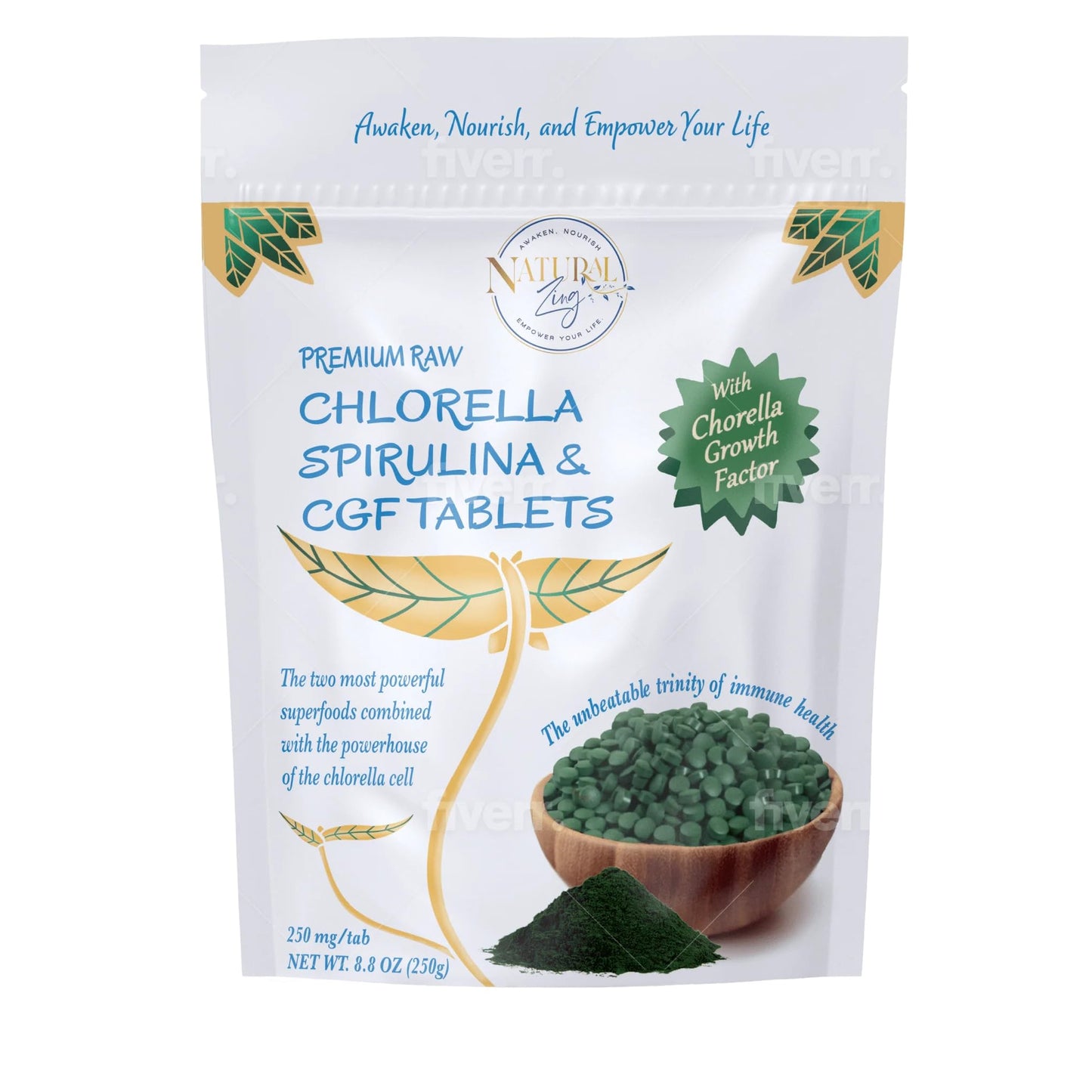 NaturalZing Chlorella Spirulina/CGF 45/45/10 Powder 8 oz