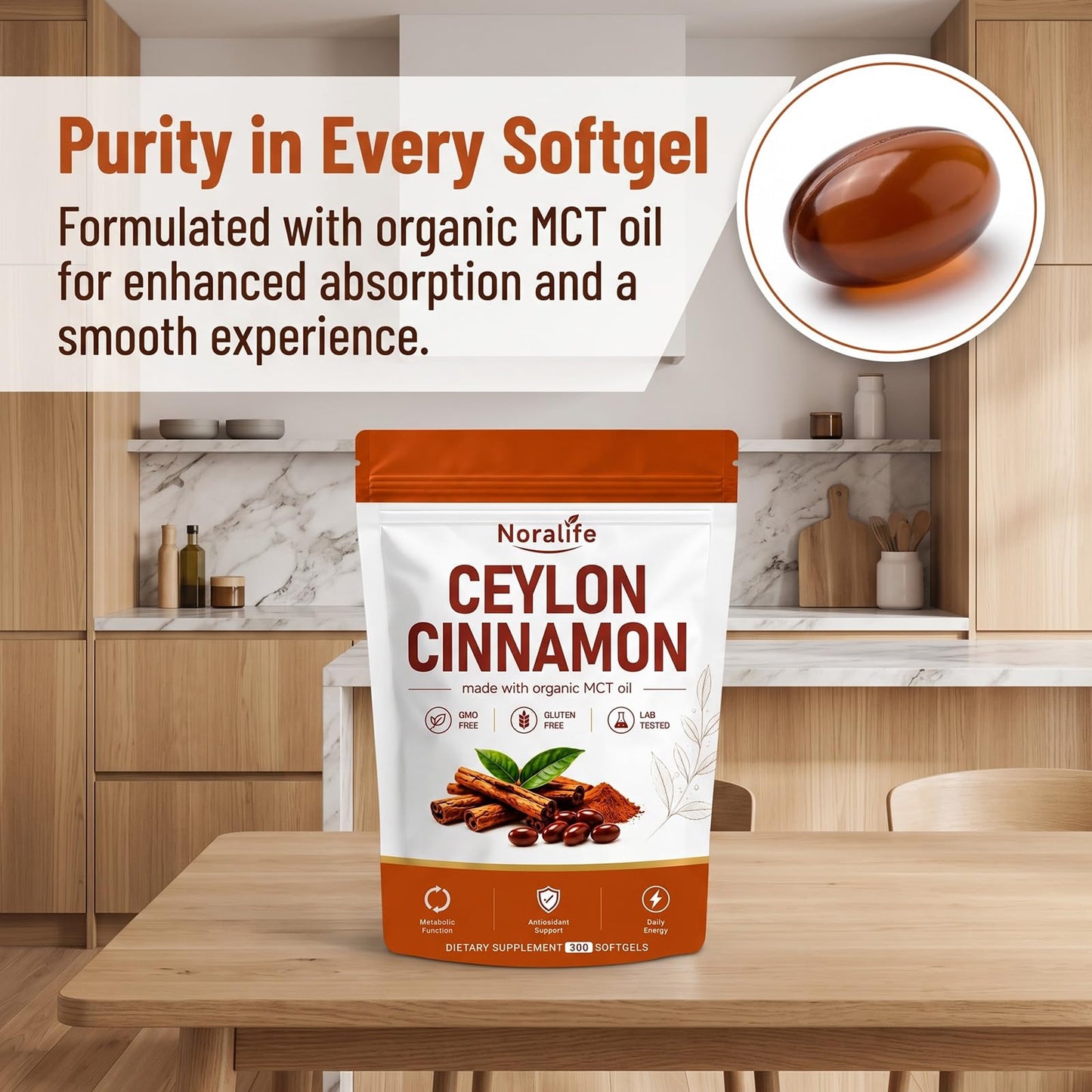 TVBZPN Noralife Ceylon Cinnamon with MCT Oil Capsule, 300 Count