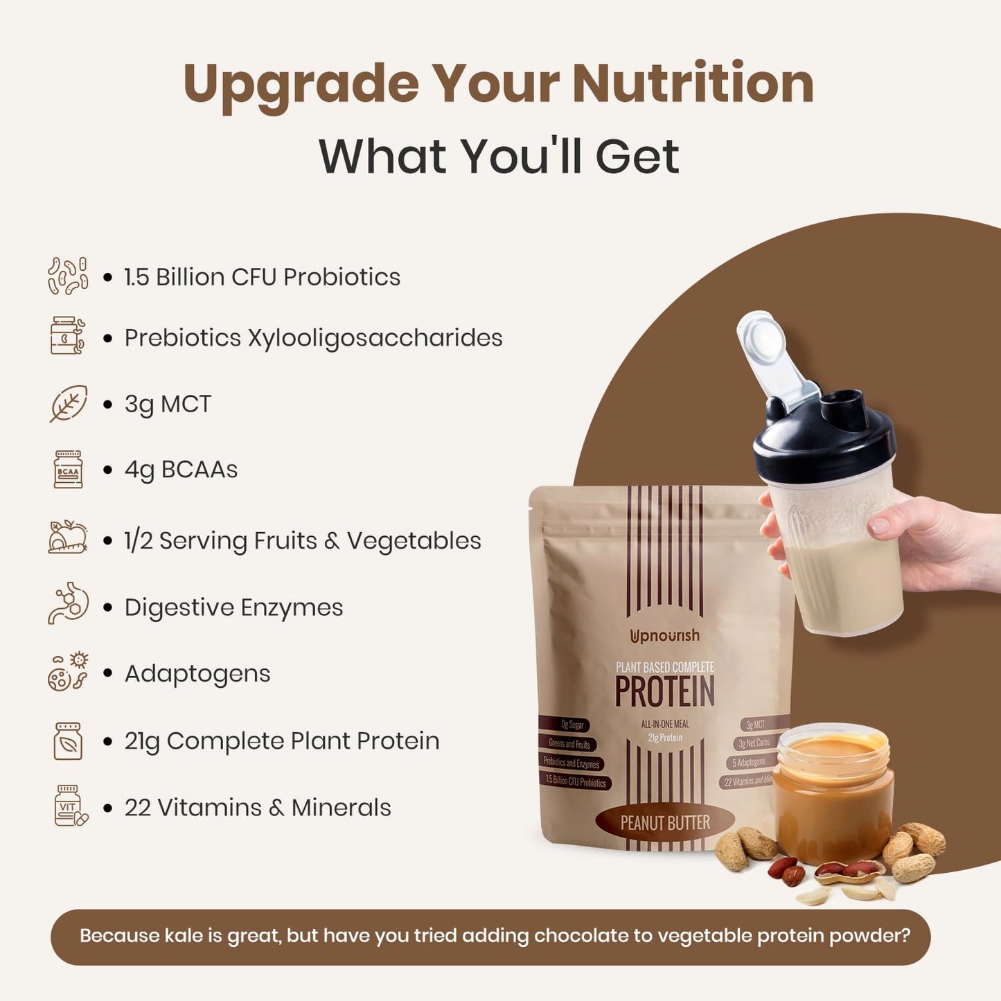 UpNourish Peanut Butter Vegan Protein Powder 22.24 Ounce