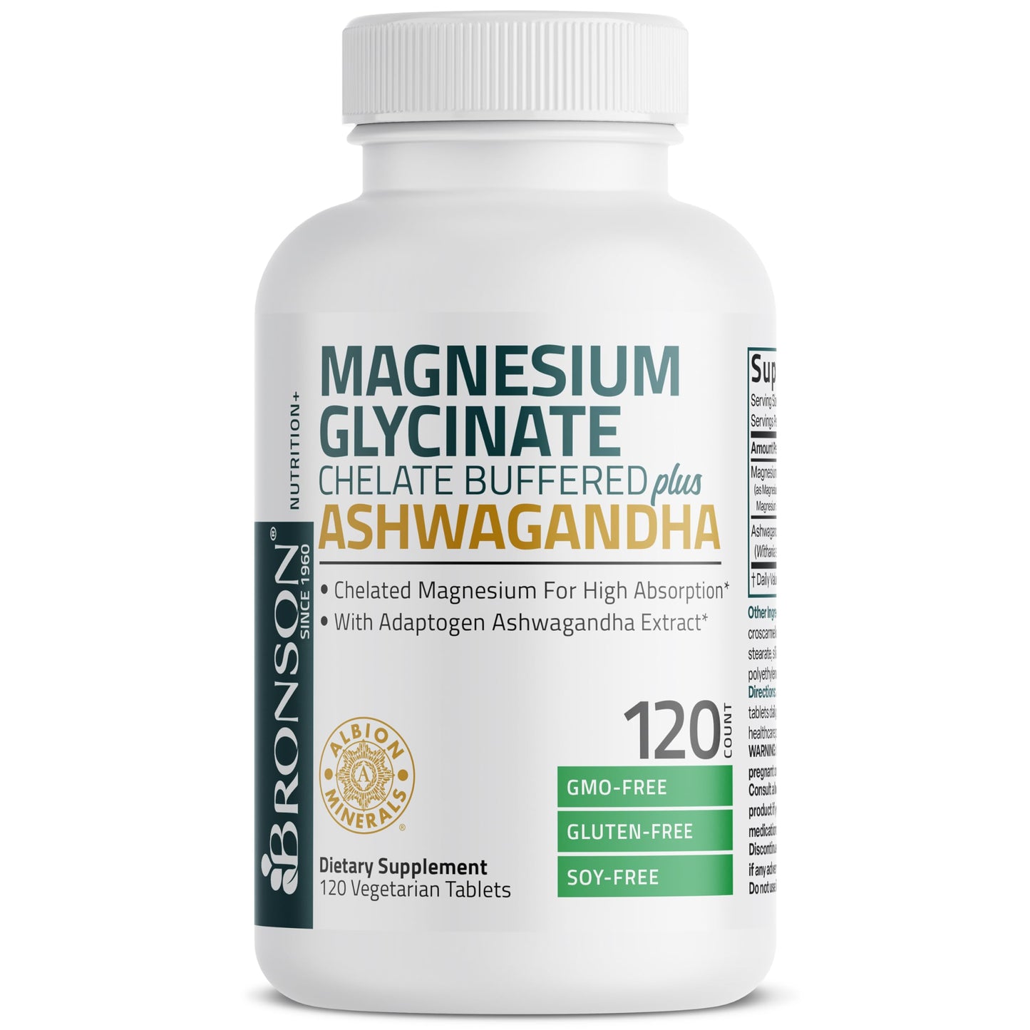 Bronson Magnesium Glycinate Plus Ashwagandha Dietary Supplement Tablet 120 Count