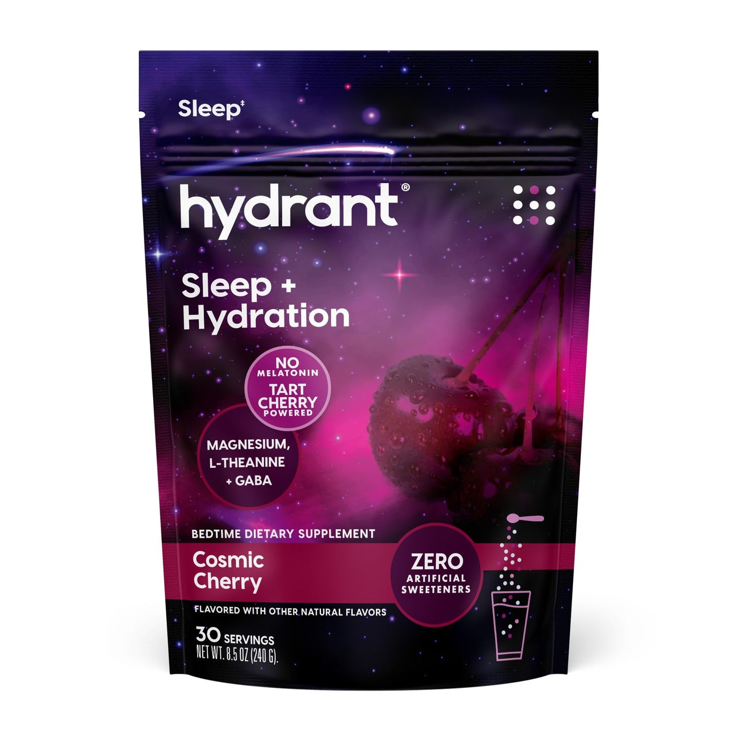 HYDRANT Melatonin Free Sleep Aid Powder, Tart Cherry, Magnesium, L-theanine and GABA, Hydrate While You Sleep (Cosmic Cherry) 8.5 Ounce