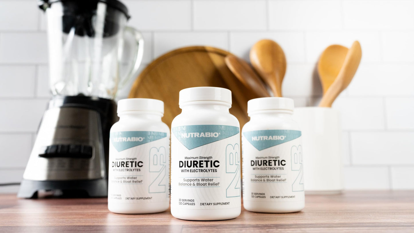 NutraBio Diuretic with Electrolytes - Maximum Strength Water Retention Pills and Bloat Relief Support for Women and Men, Weight Loss Support, Diuretic Water Pills Supplements - 120 Capsules