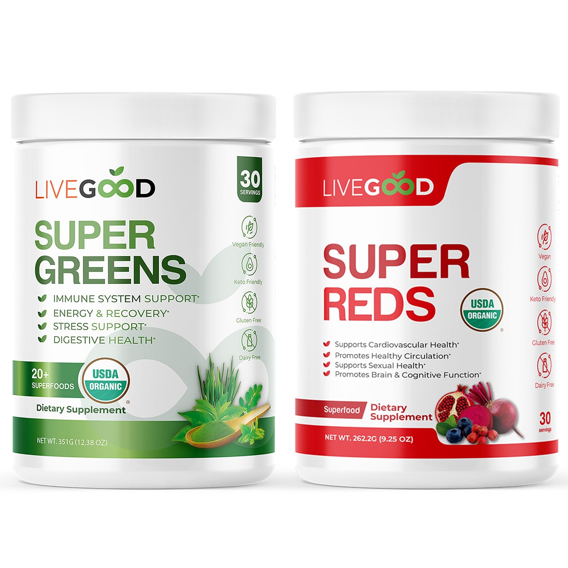 LIVEGOOD Organic Super Greens & Super Reds Bundle Powder 14.4