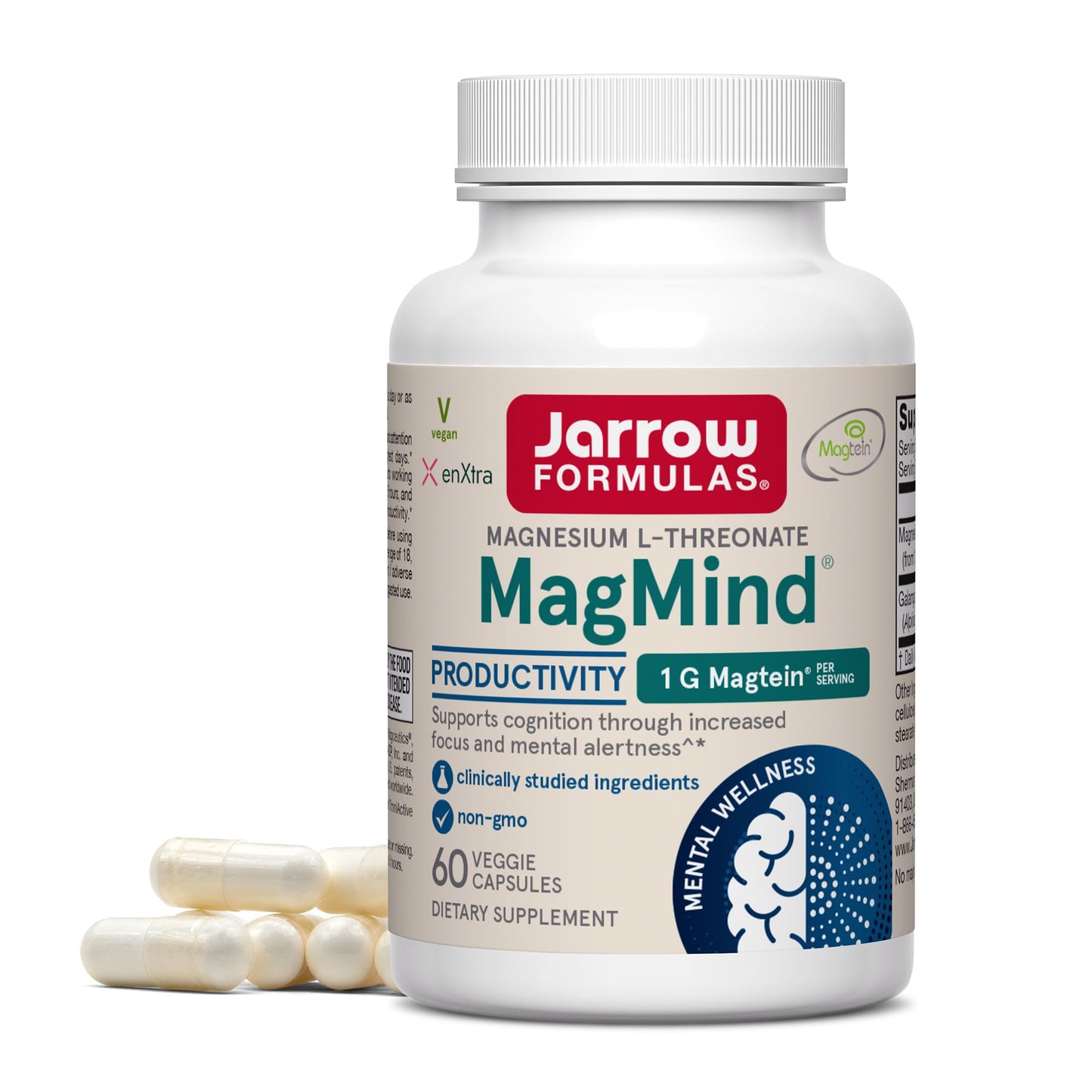 Jarrow Formulas Magnesium L-Threonate Brain Supplements, Productivity, 60 Capsules
