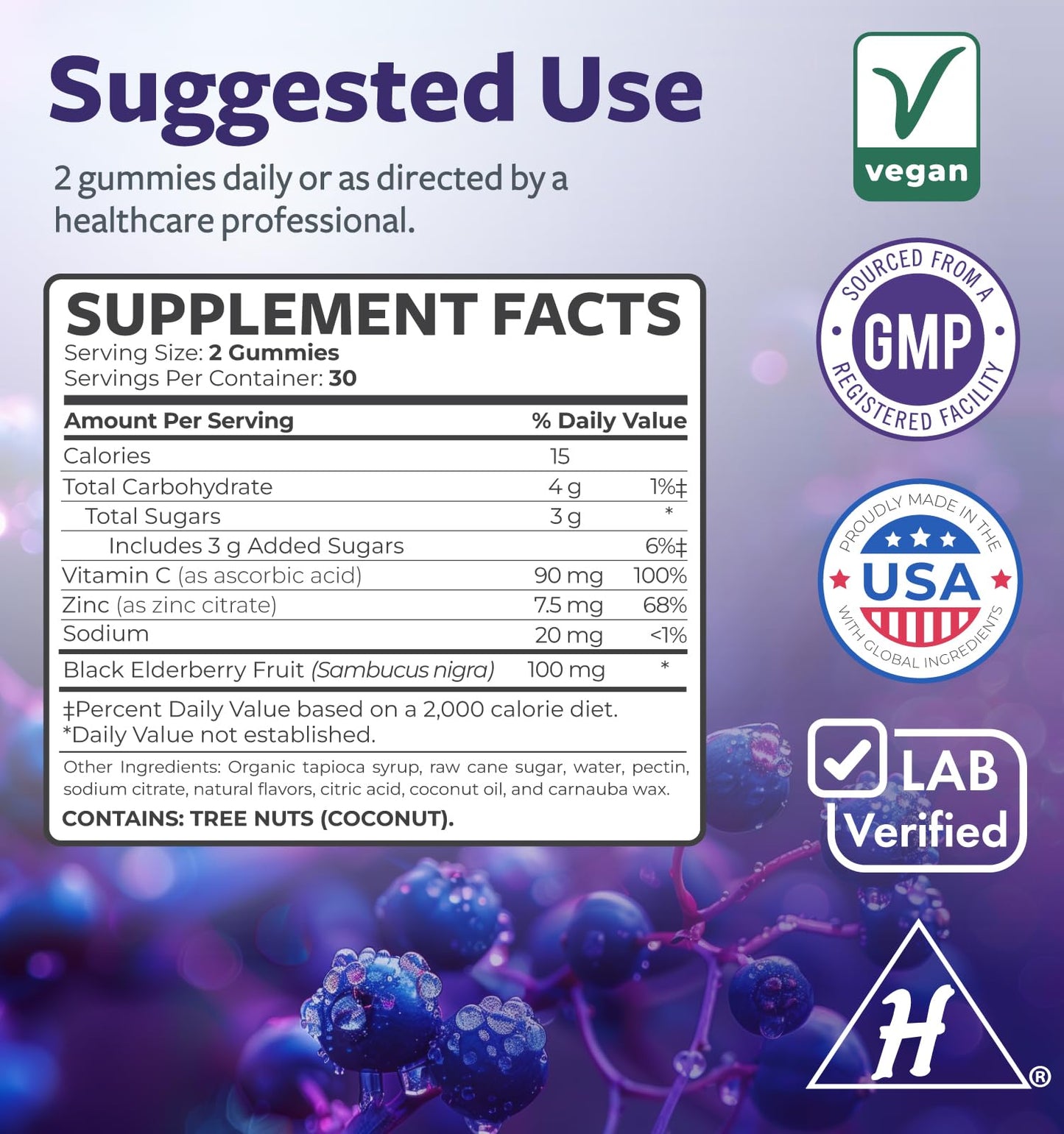 Healths Harmony Vegan Sambucus Elderberry Gummy 60 Count