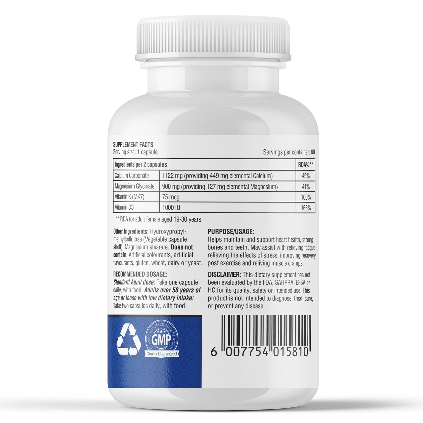 obel CalMag D3K2 Calcium Magnesium with Vitamin D3 & K2 MK7 Capsules, 60 Count