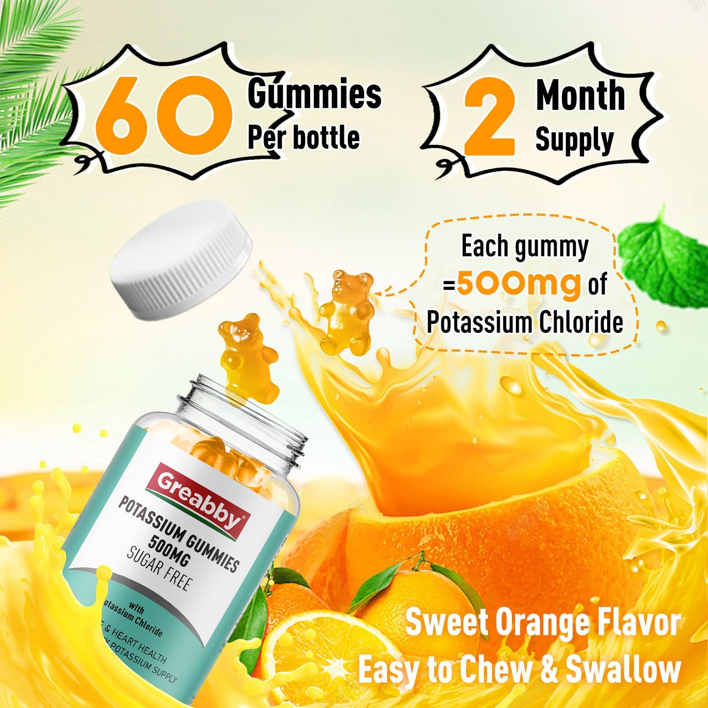 GREABBY Potassium Gummies 60 Count