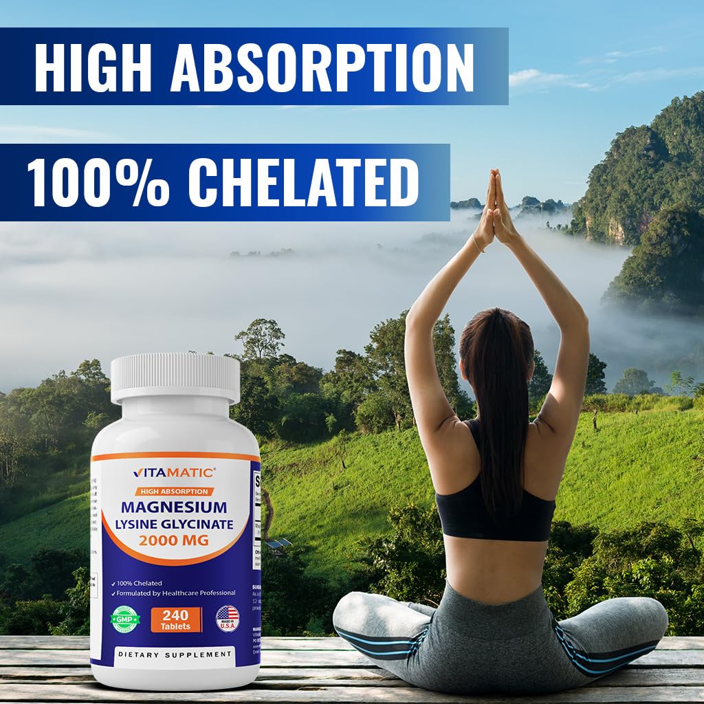 Vitamatic Magnesium Glycinate Lysinate – 100% Chelated Magnesium, 480 Tablets