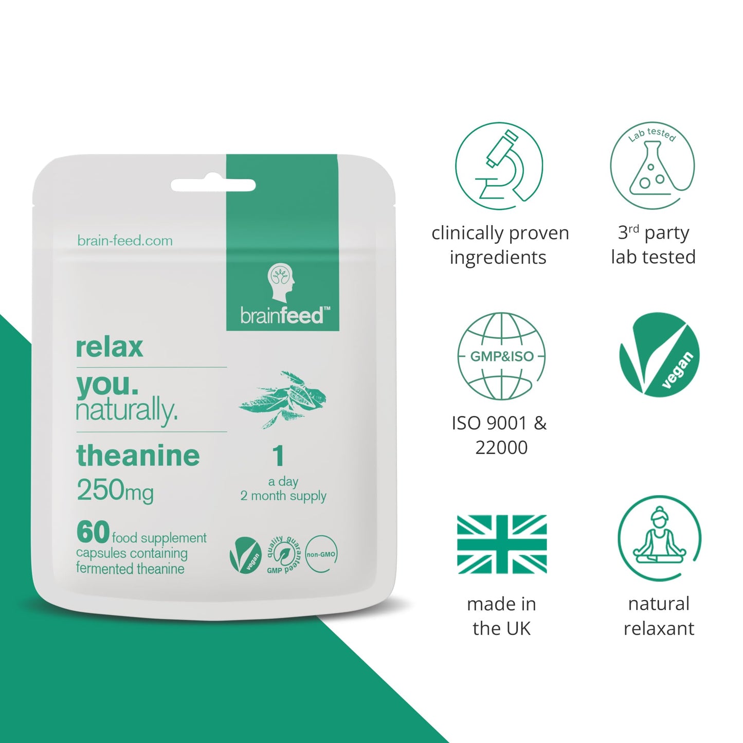brain feed Pure L-Theanine Supplement Capsule 60 Count