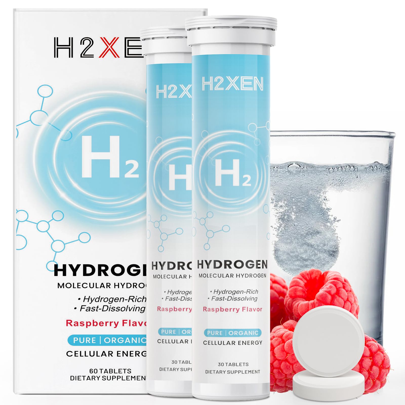 H2XEN Molecular Hydrogen Tablets with Magnesium - 8 PPM Hydrogen Water Tablets for Drinking Water, 60 Tablets