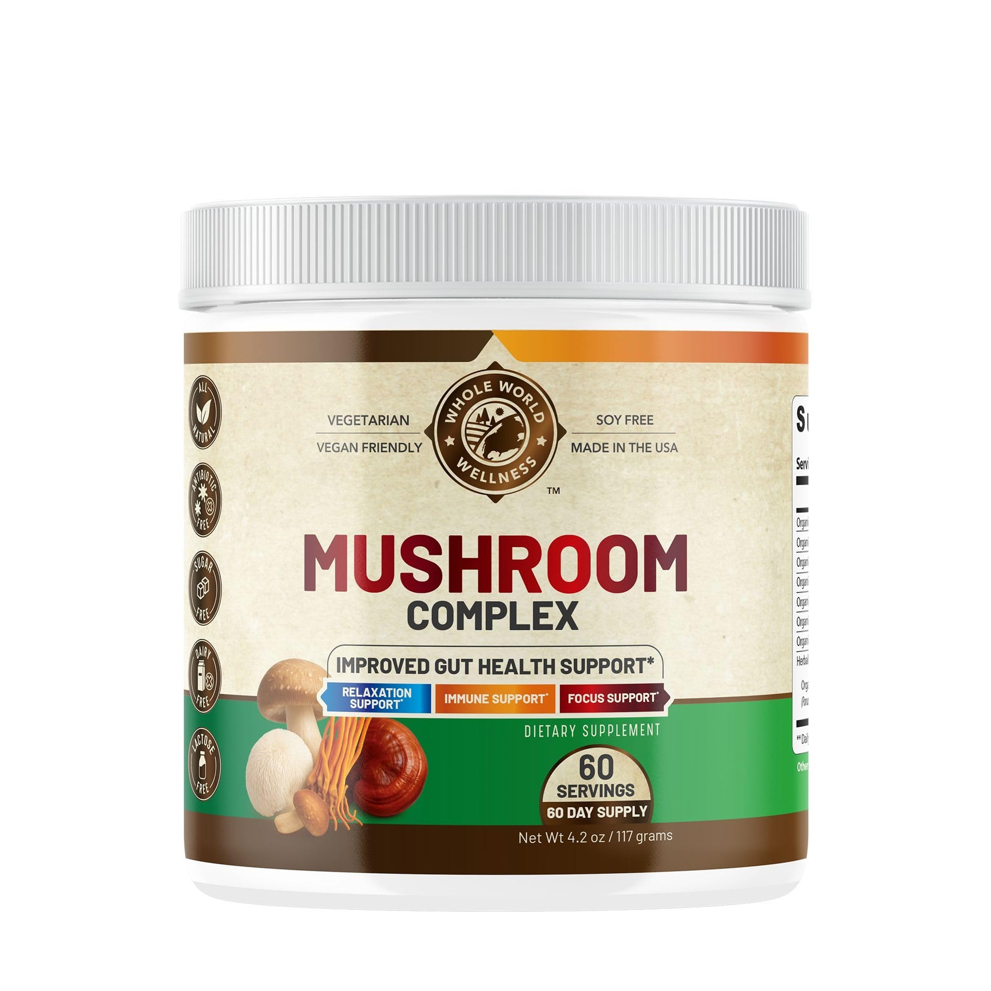 WHOLE WORLD WELLNESS Organic Mushroom Complex Powder 4.2 oz