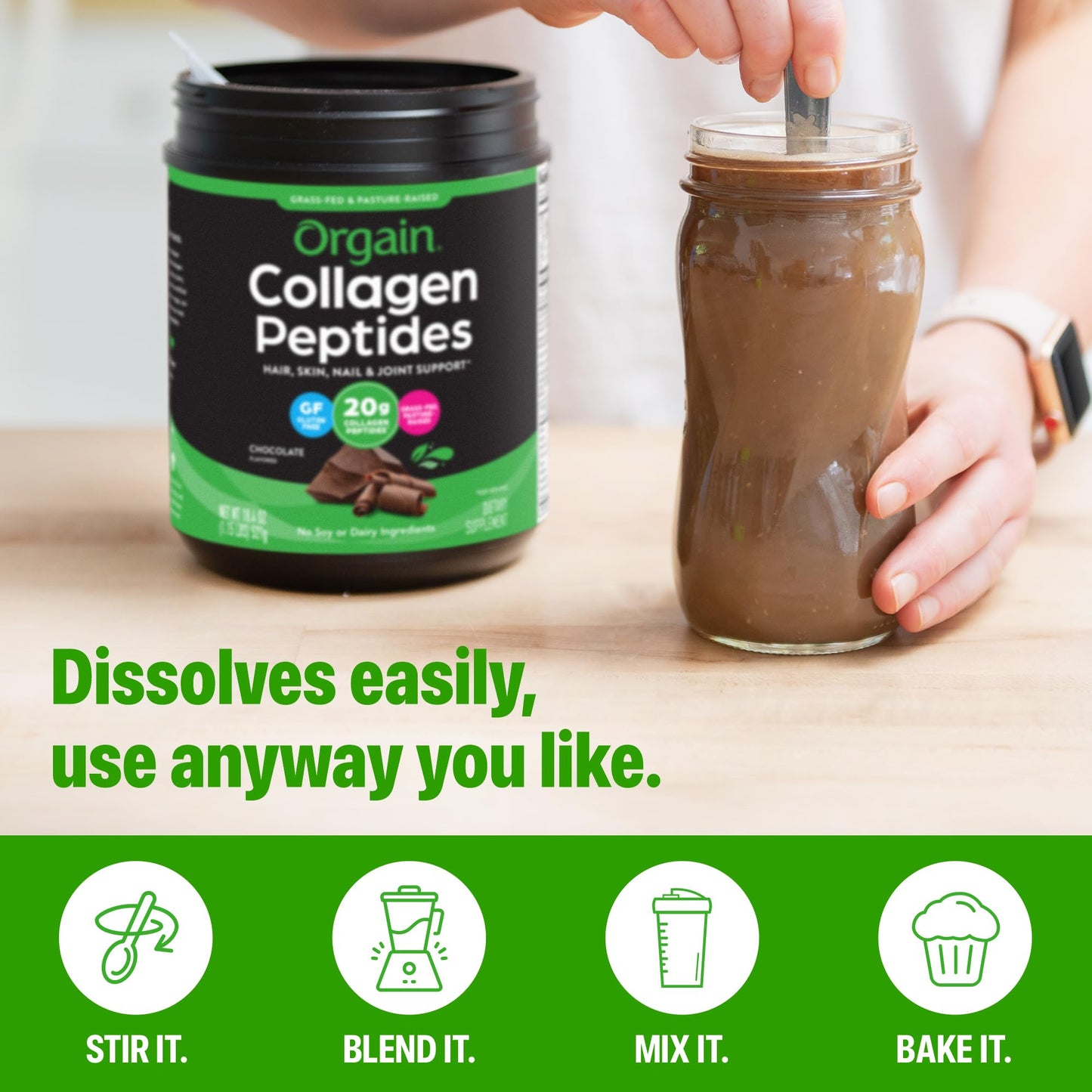 Orgain Hydrolyzed Collagen Peptides Powder, Chocolate, 16 oz